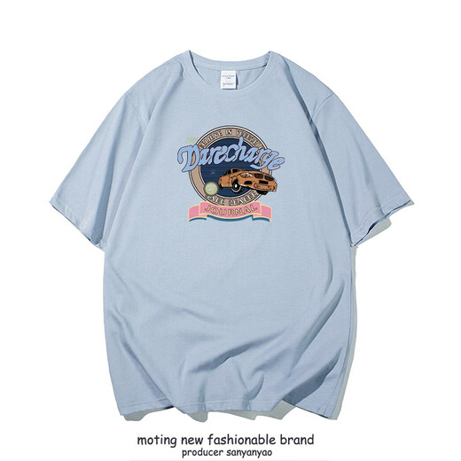 Motaring Trend Brand Retro Street Hong Kong Style T-Shirt Herren kurzärmelig Sommer Neue lose und vielseitige Ins reine Baumwolle halbärmelte Basishemd Schwarz T 3893 XL