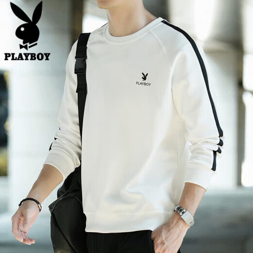 Playboy (PLAYBOY) sweatshirt men's 2023 spring trendy brand long-sleeved clothes sweatshirt round neck casual men's top men's white XL