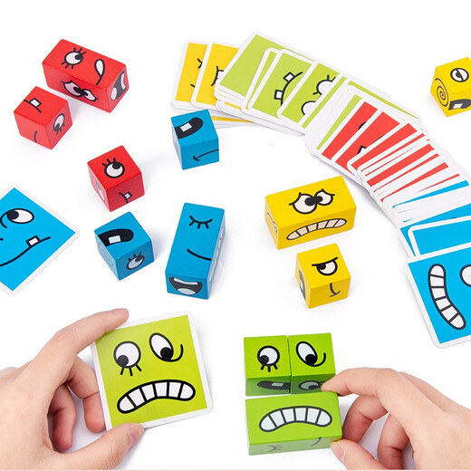 
Children's 3-6 years old logical thinking concentration training for boys and girls early education enlightenment teaching aids memory wooden toys Montessori manual brain kindergarten baby desktop four-color pairing game MZM face change cube building block