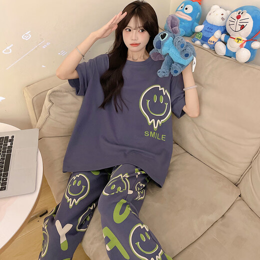 Junjunsui Dimei Pajamas para mujeres Pantalones puros de algodón puro Pantalones de manga corta Spring y otoño Gran tamaño 200 Jin [Jin equivale a 0.5 kg] Summer Student Student Clothing Conjunto de ropa a corta duración de longitud 671 Dingdang Cat 2xl grande (150-170 Jin [Jin es igual a 0.5 kg])