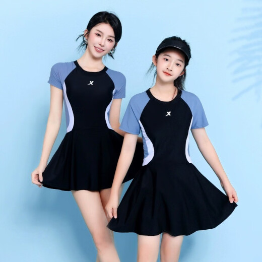 Xtep Parent-child Swimsuit Mother and Daughter 2024 New Conservative Belly Covering Girls Medium and Large Children Slim One-piece Skirt Swimsuit Children Black Children 170 [Recommended Weight 100-120 Jin [Jin is equal to 0.5 kg]]