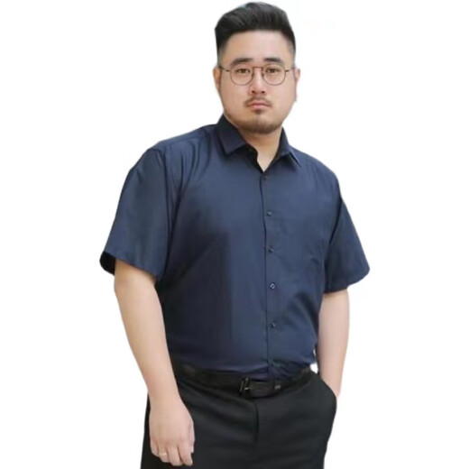LAXSESU商务正装特大码短袖衬衫男士薄款修身工作装纯色加肥宽松胖子衬衣 (单件装)浅蓝色:短袖 8XL 【218-235斤】