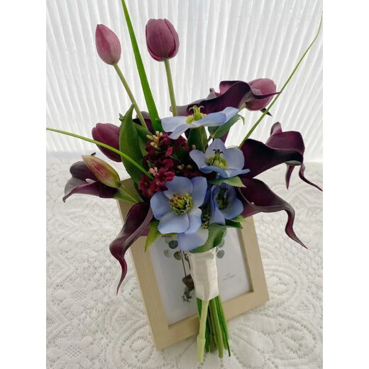 Tulips, calla lilies, bouquets for certificates, fake flowers, artificial flowers, photography props, wedding Korean bridal bouquets HD-Tulips + 3d Phalaenopsis