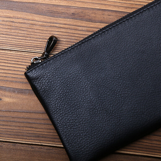 JLFGPJ New Men's Genuine Leather Long Zipper Wallet First Layer Cowhide Clutch Mobile Phone Bag Simple Women's Handbag Ultra Thin Black
