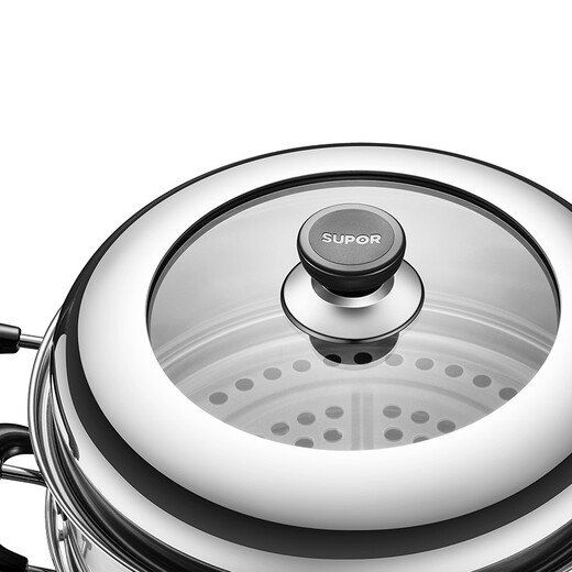 SUPOR steamer 304 stainless steel double-layer double-bottom soup pot steamer large capacity high arch lid pot induction cooker gas universal high arch lid double layer diameter 28cm