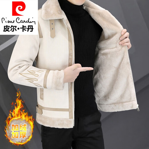 Pierre Cardin woolen jacket men's jacket 2025 winter new velvet thickened short youth fur one-piece men's jacket black 3XL