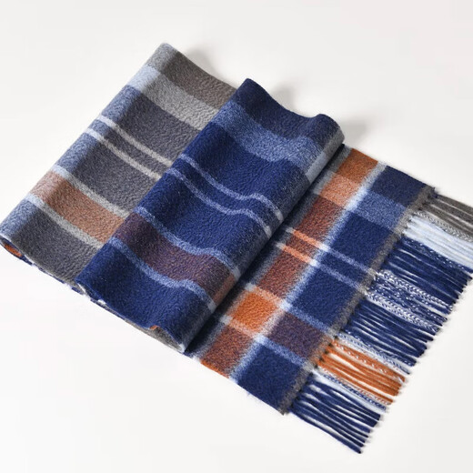 Story Jade Plaid Cashmere Scarf Male Birthday Gift for Husband and Dad Middle-aged and Elderly Men Elders Warm, Soft and High-end 193 Coffee Navy 180 30cm (Including Beard Length)