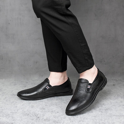 
KEECHMONT men's shoes new bean shoes comfortable soft urban fashion men's casual leather shoes lightweight soft sole non-slip lazy shoes 11973 black regular version 37