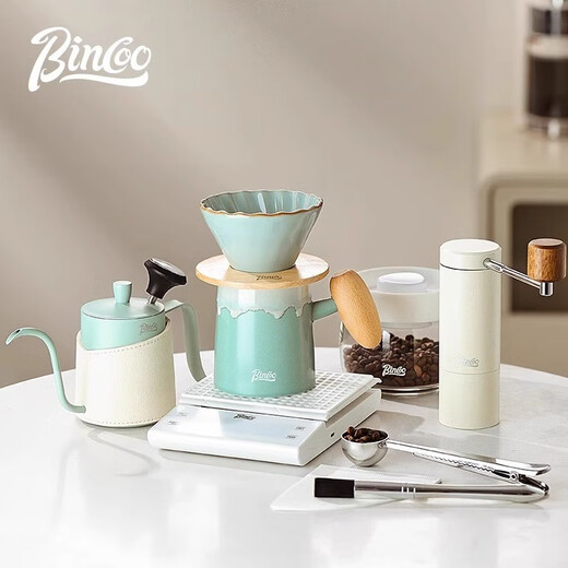 Bincoo ceramic hand-pour coffee pot set filter sharing pot coffee utensils complete set of home hand grinding coffee machine ceramic hand-pour coffee pot basic five-piece set-green