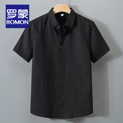 Romon Light Luxury Pure Linen Camisa de manga corta de manga corta Summer delgada Lino transpirable Lapa de hombres suelto de algodón de algodón de algodón a media manga