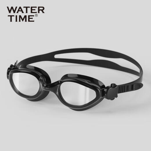 WATERTIME swimming goggles anti-fog large frame men and women adult high-definition waterproof swimming goggles swimming cap set swimming equipment transparent black (please leave a message for myopia, the default is flat light)