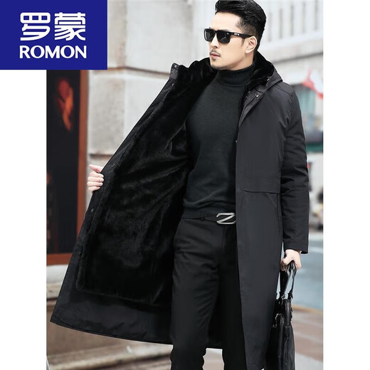 Lomon Paik Men's Imitation Mink Liner Removable Fur All-in-One Coat Over Knee Long Mink Fur Black Shell (Black Liner) 2XL