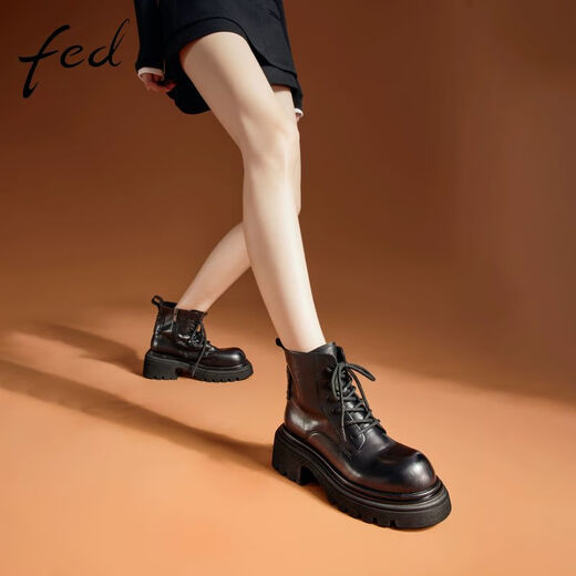 Alimentado botas de martin de cuero genuinas para mujeres en invierno nuevas botas para mujeres Tacas gruesas botas de motocicleta negra para mujeres D1105-YA930 Negro 36