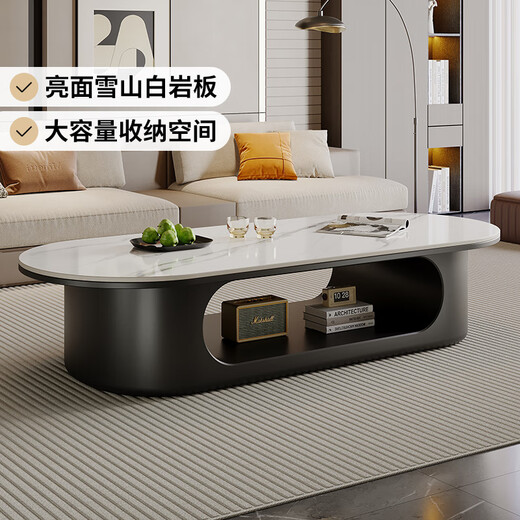 Home Light Luxury Slate Tea Household Small Apartment Simple and High-end Living Room Modern TV Cabinet Combination 2025 New Model Bright Snow Mountain White Slate 120*60*40cm