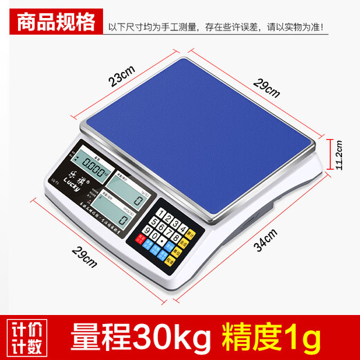 乐祺 高精度计数电子秤商用0.1g精准克称0.01g精密智能工业称重电子台秤 【充电款】30kg精度1g