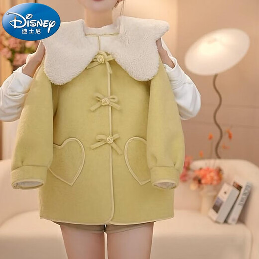 
Disney Girls Doll Collar Woolen Coat 2025 Autumn and Winter Medium Large Children Thick Plush Plus Plush Jacket Sweet Style Medium Long Big Red Plus Plus Plush Coat [Single] 130cm