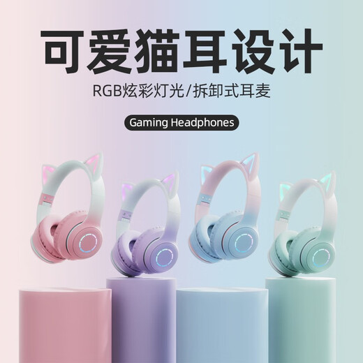 Yijiatong wireless Bluetooth/wired connection headphones Comfortable wear Noise-cancelling high-definition sound quality Cute and flexible Portable and carry-on Cute cat ears BT029C blue