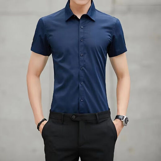 PRENOMEN短袖衬衫男弹力冰丝免烫商务休闲职业装工作服夏季薄款衬衣 3881 38