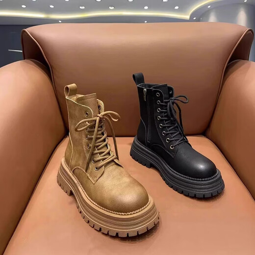 Martin boots for women in autumn and winter new British style thick-soled taller yellow boots for women versatile casual short boots for women light brown 37