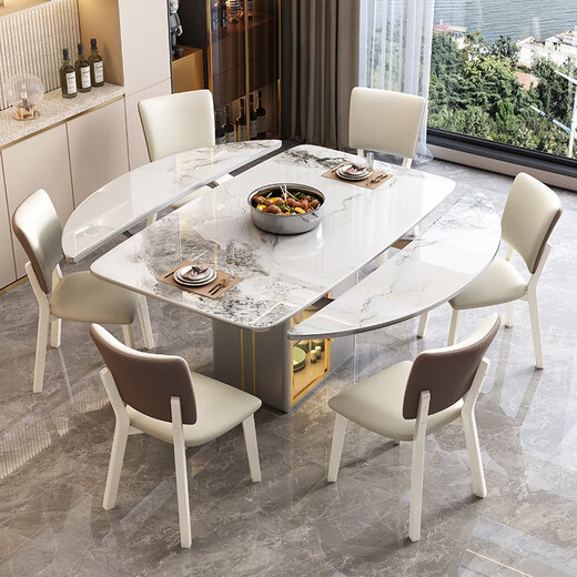 Table à manger de nid de matin Luxury Luxury Simple Rock Slal Table à manger et chaise combinaison Table à manger rétractable Small and Medium Apartment Rangement Meubles à manger 9 mm Bright - # 699 STYLE DE CHAISE 1,4m une table et quatre chaises