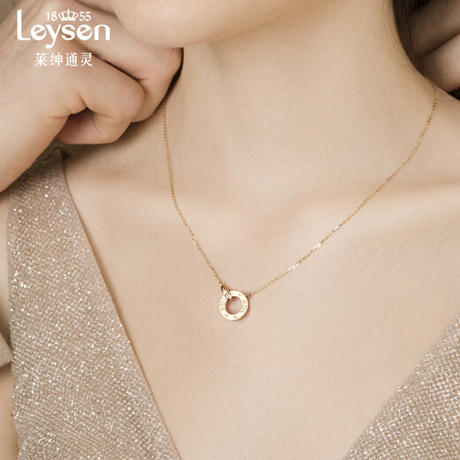 Leysen1855 18K gold diamond double ring necklace set with real diamonds rose gold color gold birthday gift for girlfriend and wife