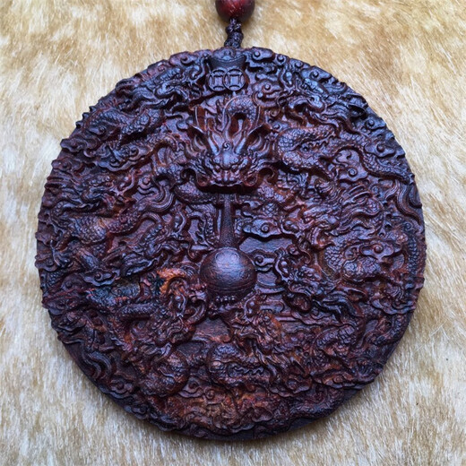 小木缘生 海南黄花梨老料紫油梨九龙吐珠吊坠牌红木雕刻项坠车挂挂饰 一块