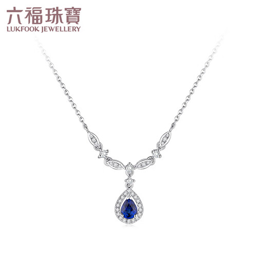 Lukfook Jewelry 18K gold O-shaped magnificent sapphire and diamond necklace gift G22DSKN0012W total weight 2.36 grams