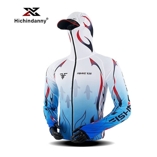 HICHIN DANNY Fishing Sun Protection Clothing Men's Ice Silk Breathable Quick-Drying Outdoor Leisure Competition Summer Fishing Clothing Set Gradient Blue 2XL Suitable for 160-180 Jin Jin equals 0.5 kg