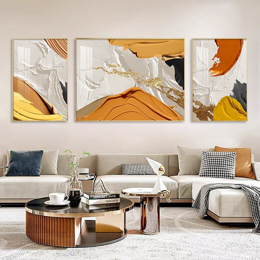 Mopai living room decoration painting hand-painted oil painting sofa background wall hanging painting abstract texture high-end triptych mural Monet series middle set (left and right 50x70+center 100x70) hand-painted