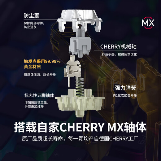 樱桃（CHERRY）MX8.0 机械键盘 游戏键盘 87键盘TKL 旗舰款有线键盘 电脑键盘 合金外壳RGB混光键盘 白色青轴