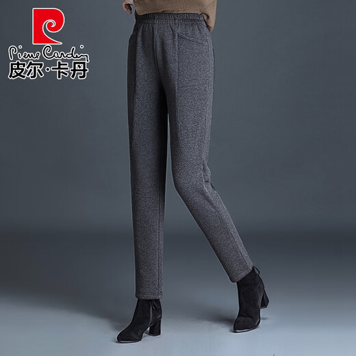 Pierre Cardin (Pierre Cardin) Pantalon de sport décontracté mère d'âge moyen pour les femmes en automne et hiver 2025 Nouveau pantalon en velours de neuf points plus pour les pantalons gris de grande taille pour les femmes fleuristes gris - pantalon 6625 Plus Velvet 2xl (adapté à 138-150jin [Jin est égal à 0,5 kg])).
