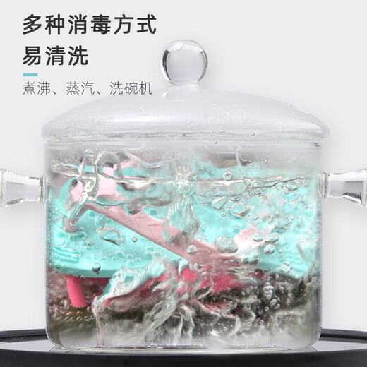 SMILY MIA baby teether, anti-eating hand, soothing teether, baby teething toy, silicone chewable and boilable small slippers set, cherry blossom powder set + storage box + anti-chain