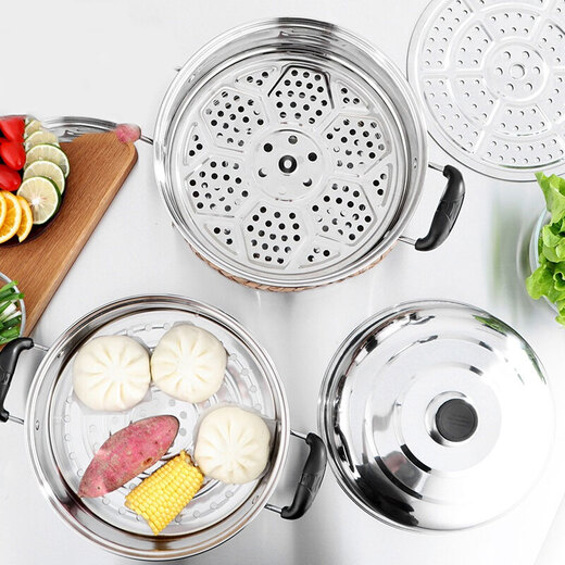Yingrong steamer stainless steel thickened steamer steamer grid soup pot double-layer gas induction cooker steamer pot 2 layers 28cm