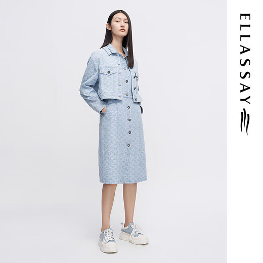 ELLASSAY歌力思早春新款纯棉经典老花牛仔外套女EWW341N00300 蓝色织提花绣花 XS