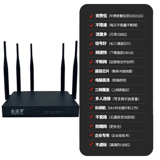 Enrutador wifi portátil de tráfico ilimitado móvil de tres redes sin tarjeta Jinpolo 4g Enrutador inalámbrico de nivel comercial empresarial CPE a través de la señal de pared disponible en Mongolia Interior Enrutador 4G de nivel empresarial (cinco puertos de red) + paquete de tráfico de 1 mes