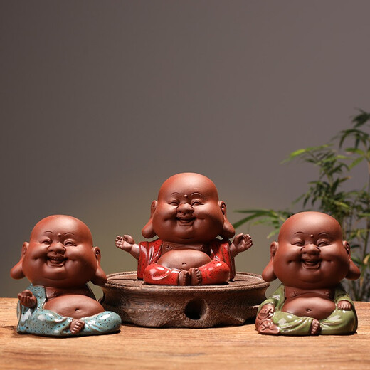 Yuxuan purple sand tea pet ornaments handmade can raise happy little Maitreya cute tea play tea art home decoration Zen happy Maitreya Buddha-Zhenyao turns red