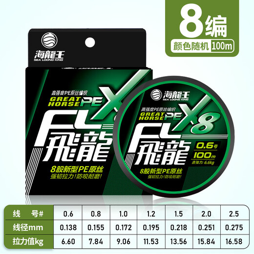 Sea Dragon King PE line fishing line sub-throwing sea pole vigorous horse mouth fishing line super strong pull wear-resistant smooth long-distance casting special PE 8 braided color random 100 meters 0.6#