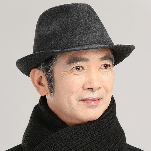 Mo Zilan old man's hat men's autumn and winter thickened velvet big brim middle-aged and elderly hat old man grandpa woolen jazz black M58-59cm
