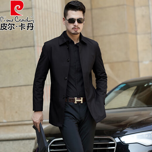 Pier Cardin high-end brand men's clothing, windbreaker, men's short lapel, spring and autumn fashion brand men's clothing, middle-aged business casual men's jacket, knitting, khaki 369 models XL 180