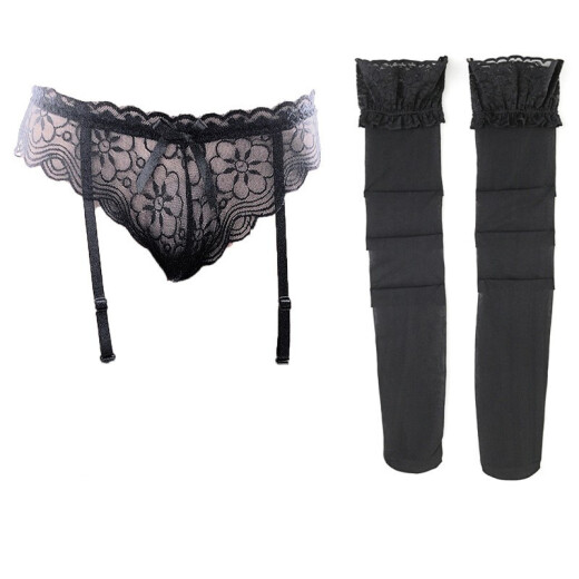Mrs. Jackfruit Sexy Stockings Women's European and American Garters Long Stockings Emotional High Stockings Set Over-the-Knee Socks Translucent Women's Stockings Temptation Black Suit (Garter Belt + Stockings) One Size (Yuncang Private Delivery)