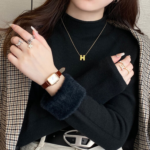 Langsha 25 autumn and winter new product plus velvet thickened knitted bottoming shirt for women half turtleneck small fragrance style inner sweater bottoming top