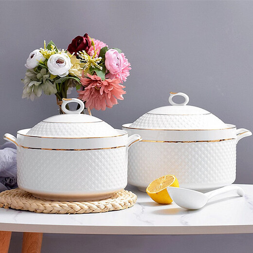 Xijiazuo 2L large-capacity ceramic lard tank soup tank with lid and high temperature resistant oil storage tank New Year oil-pressing spicy oil diamond pattern gold model 8 inches