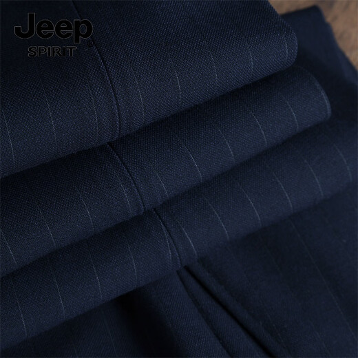 JEEP SPIRIT Jeep suit men's suit wedding double-breasted British lapel groom engagement slim striped formal suit blue (suit + trousers) XL/52 (125-135Jin Jin equals 0.5kg)