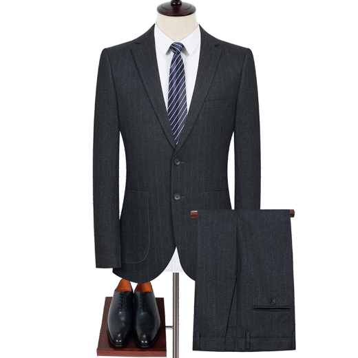 Charge High-End-Anzug Herbst und Winter neuer koreanischer Stil Slim Fit Zwei-Tiefe Business Casual Professional Anzug Jacke 2603 Blaue Streifen [zwei Schnallen und mittlere Schlitze] S 165/46 Größe [Empfohlen 105-120 Jin [Jin gleich 0,5 kg]]]