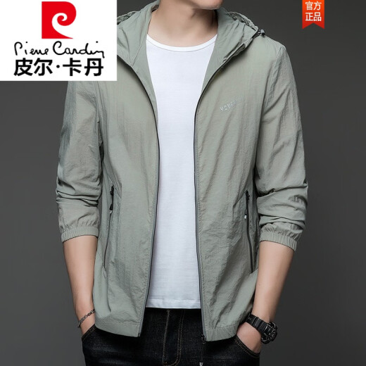 Pierre cardin Paul sun protection clothes men's summer thin outdoor ice silk hooded anti-outdoor sun protection clothes men's coat N9928 light green 175 120-135Jin [Jin equals 0.5 kg]