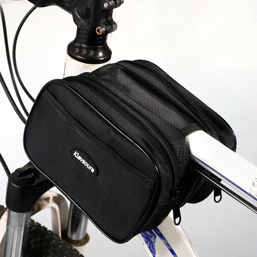 Mengdaweiya mountain bike front beam bag waterproof large capacity upper tube bag bicycle bag cycling bag package pack crossbeam bag medium zipper black (within 22 inches wheel hub)