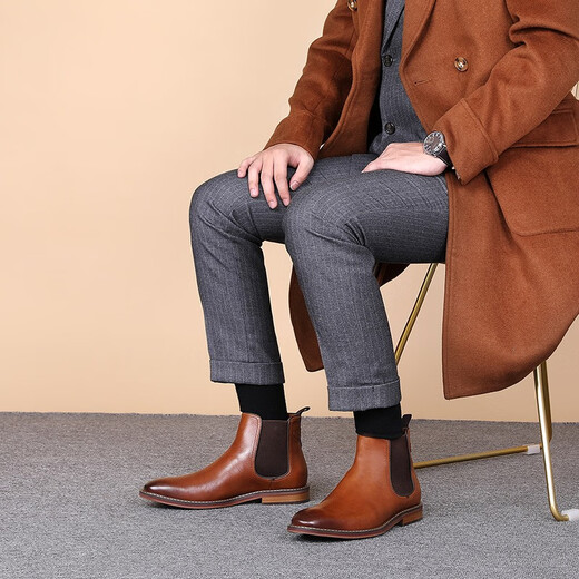 Desai [Boots Classic Chelsea] Automne et en cuir d'hiver Boots décontractés de style britannique Men Boots de peau à bout rond
