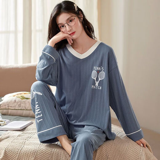 浪莎（langsha）纯棉睡衣女春秋季全棉长袖长裤学生ins宿舍可外穿家居服套装 9923 M 80-95斤