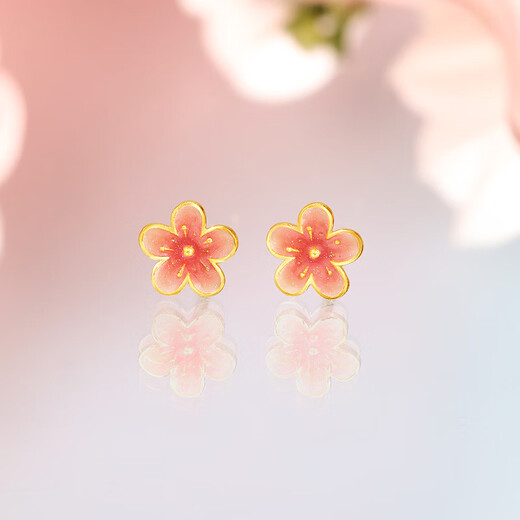 Saturday Fu enamel peach blossom ancient gold earrings women's earrings birthday gift price A0913197 one pair about 1.24g