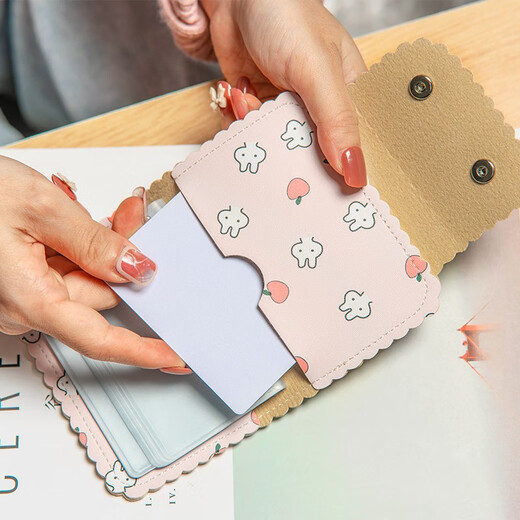 Maiweini-Kartenbeutel für Frauen Ins Koreanische Kapazität Multi-Kartenposition süße Persönlichkeit kleiner Anti-Demagnetisierungskartenhalter Exquisit High-End Pink Fruit Rabbit [20 Karten + multifunktionale Position] 22 Stücke